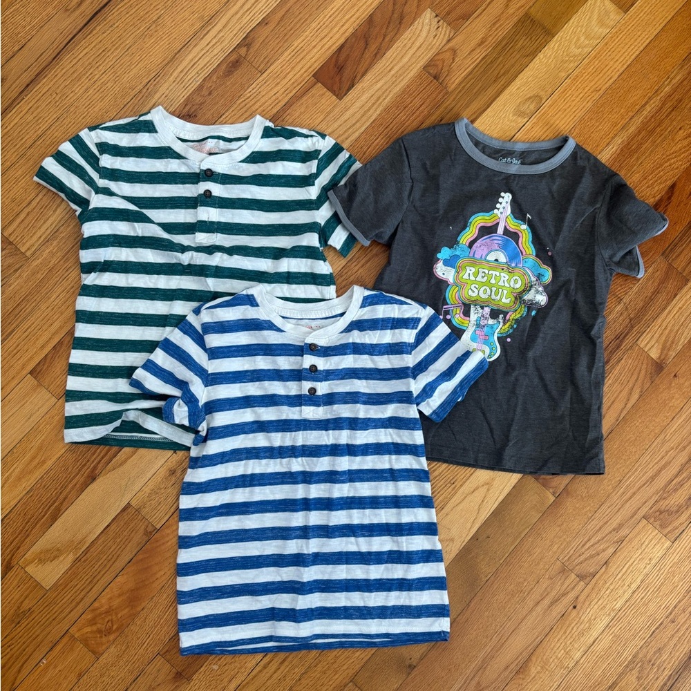 Cat & Jack Kids' Striped and Graphic Tees - Green, Blue, Gray